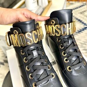 Moschino Black Sneakers with Gold Accents